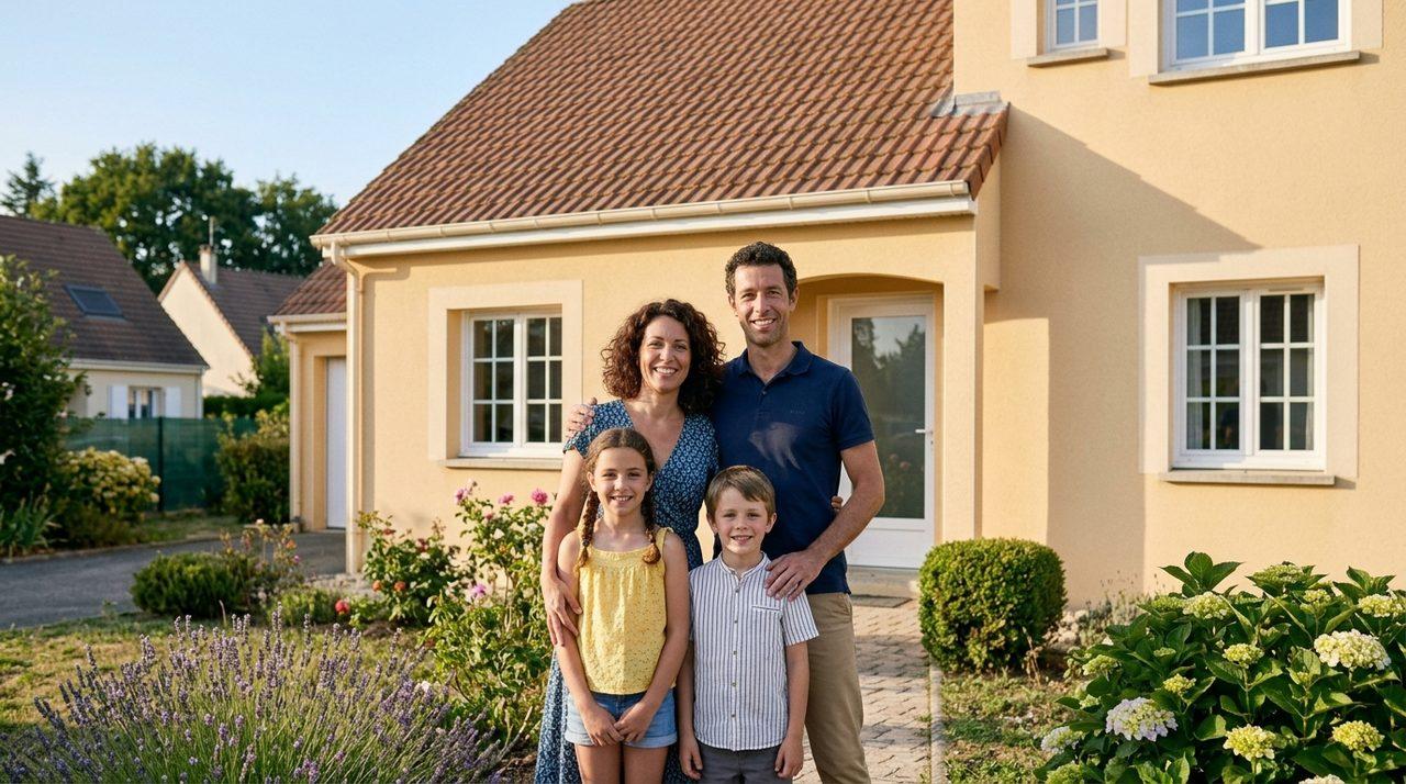 Famille devant sa maison rénovée après un audit énergétique
